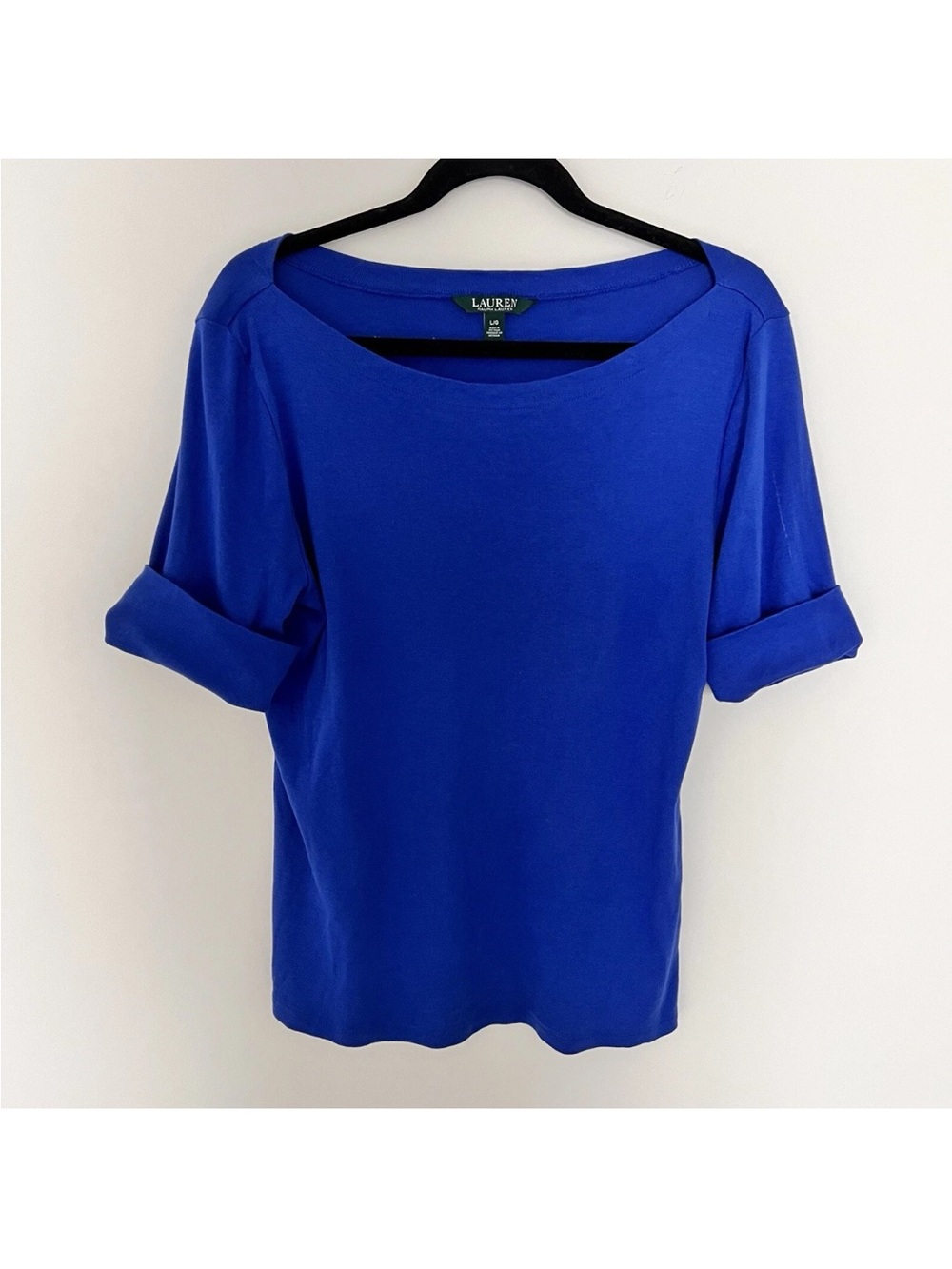 Ralph Lauren Cobalt Blue Rolled Short Sleeve Boatneck Top